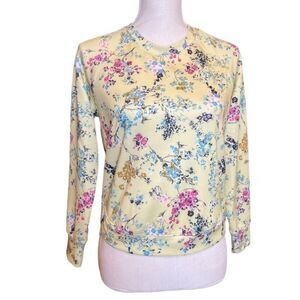 Elie Tahari Yellow Floral Women's Pullover Poly Sweatshirt Size XS